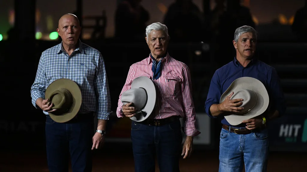 Peter Dutton, Bob Katter and his sone Robbie Katter in August 2024 used to illustrate an article about abortion rights and reproductive rights in Australia.