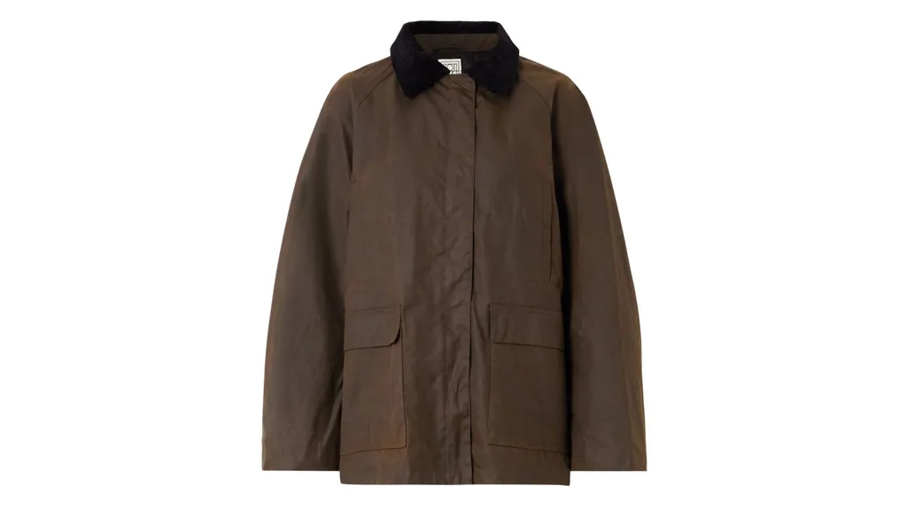 Toteme oversized corduroy-trimmed waxed organic cotton womens barn jacket