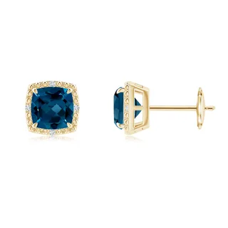 Cushion London Blue Topaz Halo Stud Earrings