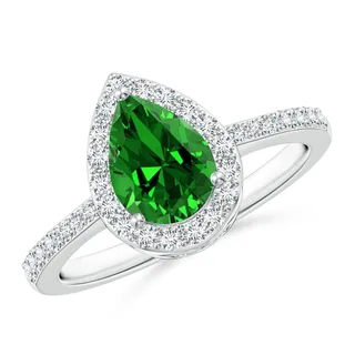 Lab-Grown Pear Emerald Ring with Lab Diamond Halo