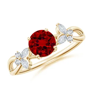 Lab-Grown Round Ruby Butterfly Engagement Ring