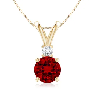 Lab-Grown Round Ruby Solitaire V-Bale Pendant with Lab Diamond