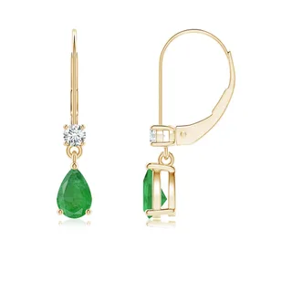 Pear Emerald Leverback Drop Earrings with Diamond