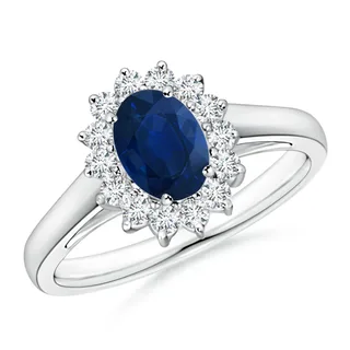 Princess Diana Inspired Blue Sapphire Ring with Diamond Halo