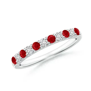 Shared Prong Ruby and Diamond Half Eternity Band