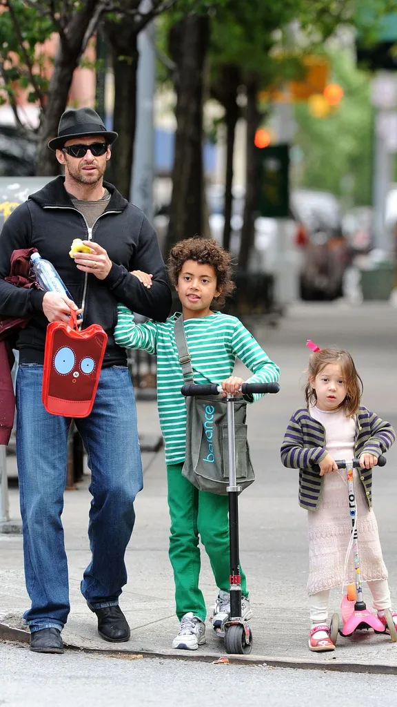 Hugh Jackman with Children Oscar Maximillian and Ava Eliot Jackman