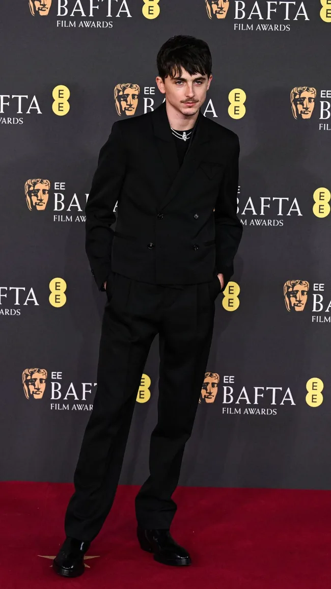 Timothee Chalamet on the 2025 BAFTAs red carpet