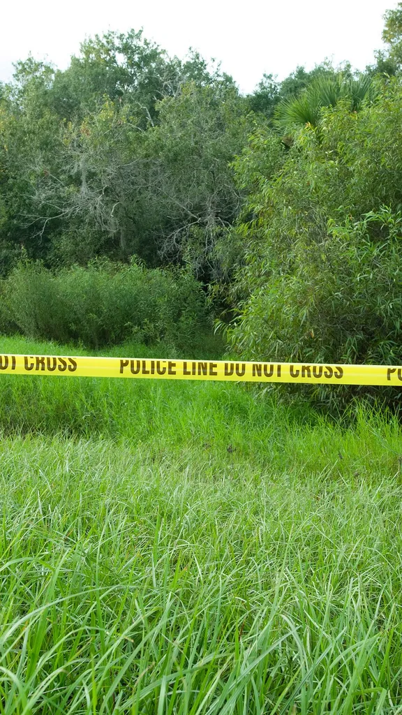 Police tape restricts access to Myakkahatchee Creek Environmental Park on October 20, 2021 in North Port, Florida. The FBI announced human remains and personal items belonging to Brian Laundrie had been found there.