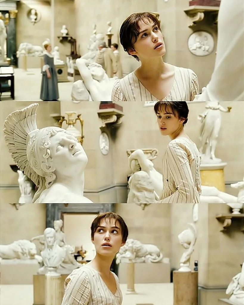 Chatsworth Pemberley House Pride and Prejudice Mr Darcy Sculpture room with Keira Knightley