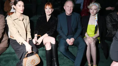 Danielle Pizzorni, Jessica Chastain, François-Henri Pinault and Julia Garner attend attends the Gucci - Women's Fall/Winter 2025/2026