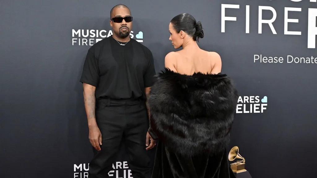 Kanye West with Bianca Censori at the 2025 Grammys