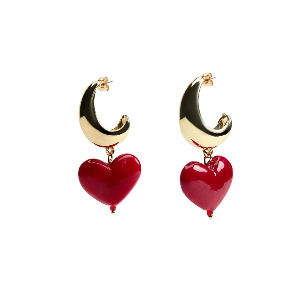 Red heart gold hoops