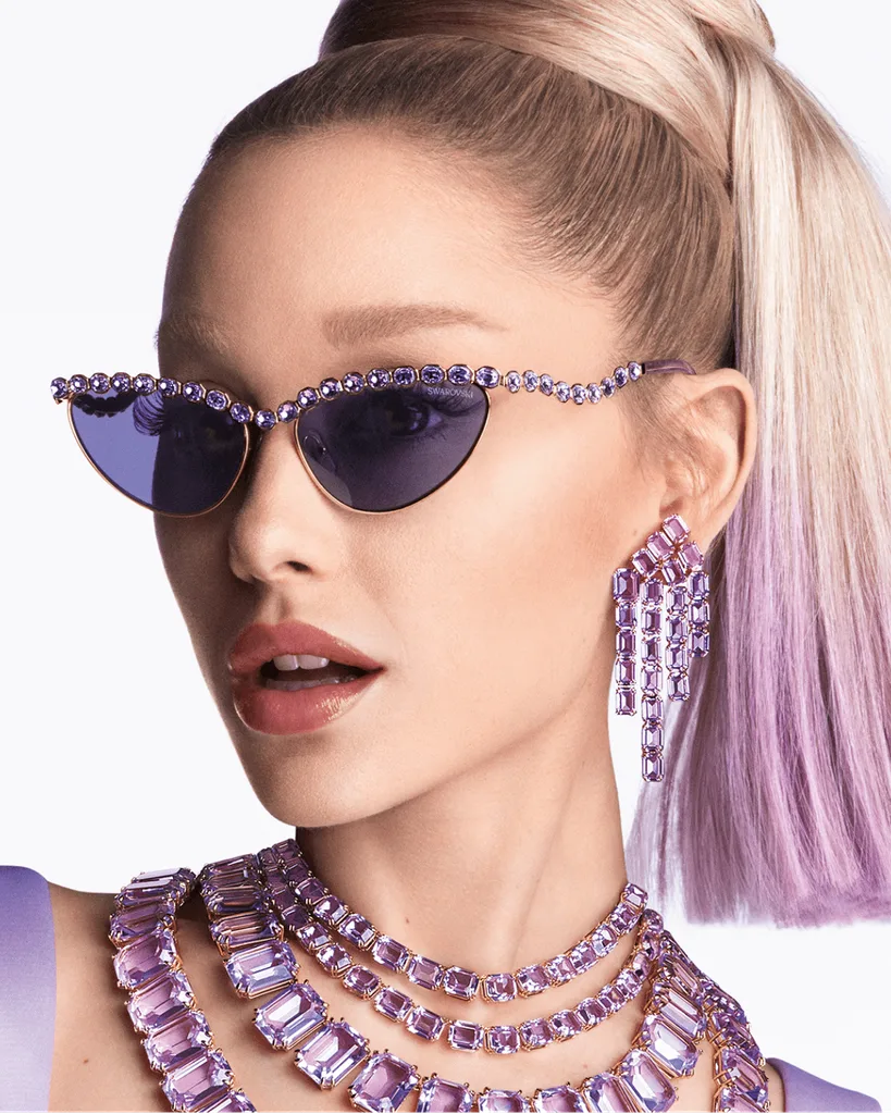 Ariana Grande channels '60s pop glamour in colorful Swarovski campaign.