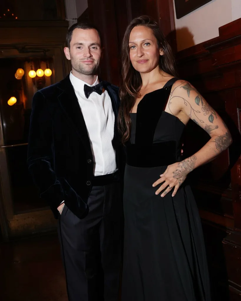 penn badgley and wife domino kirke in black tie