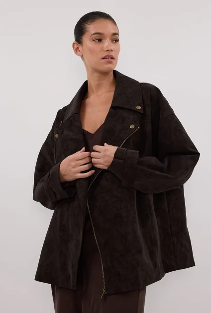 DISSH Oakland Choc Faux Suede Long Jacket 