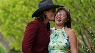 Farmer Jarrad kisses Chloe as he chooses her on Farmer Wants A Wife 2025.