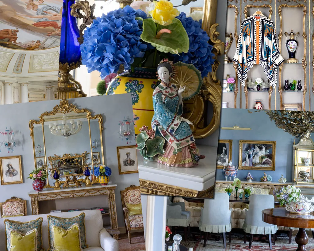 A collage illustrating different rooms in the Passalacque Lake Como Villa.