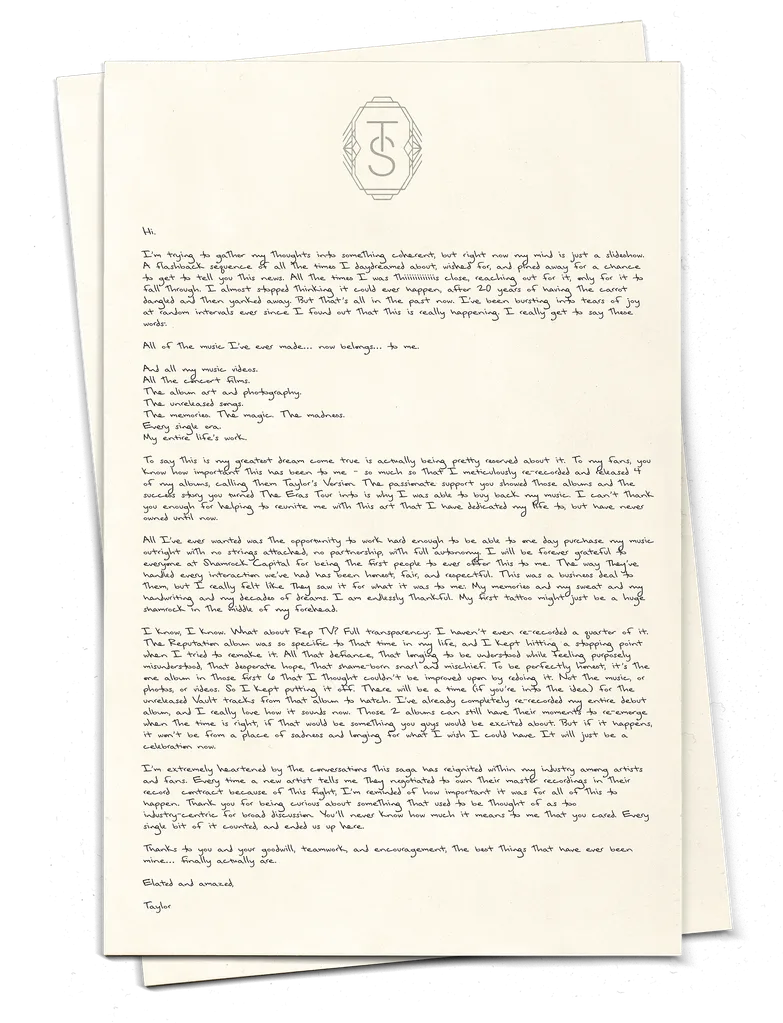 Taylor Swift's letter to her fans