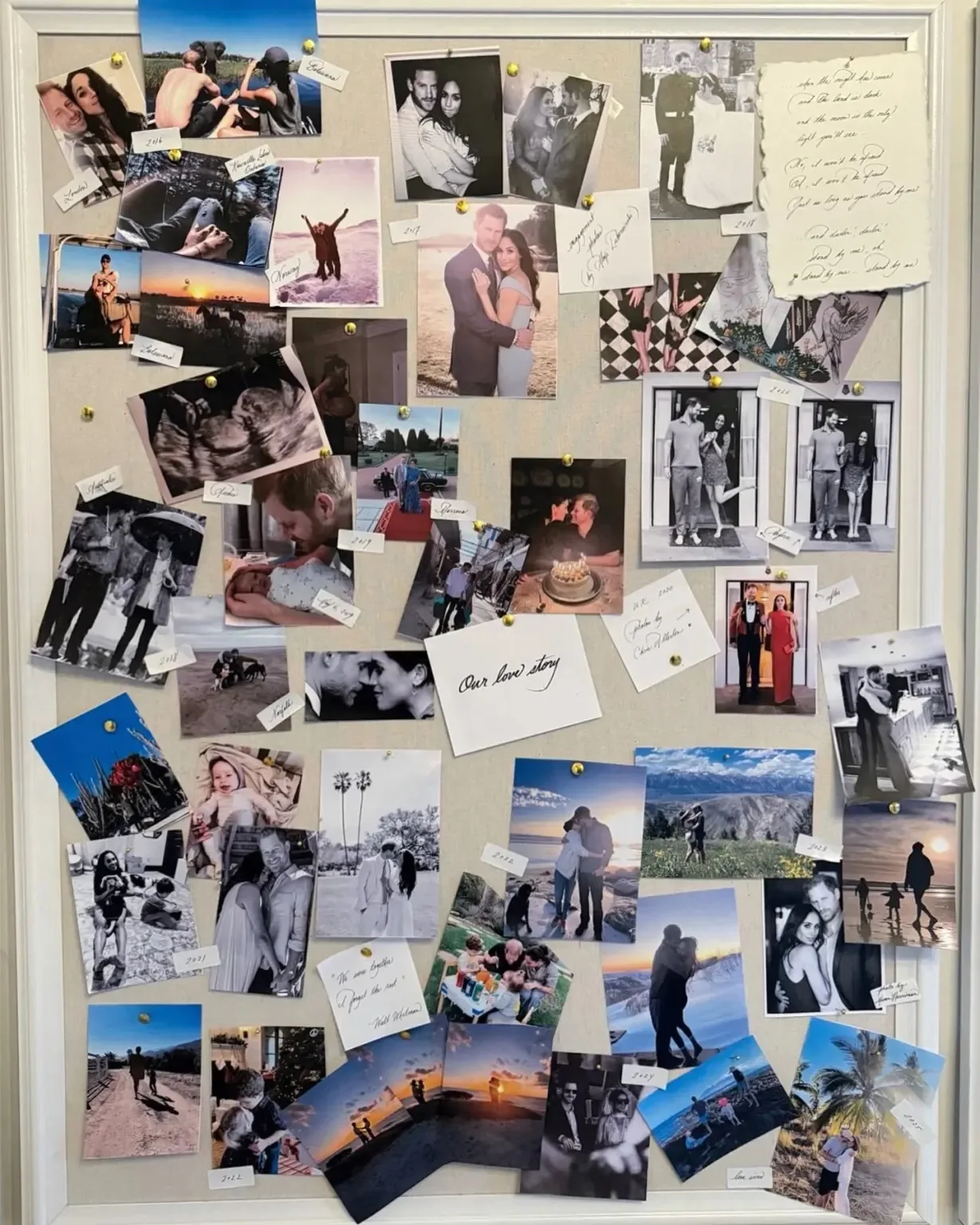 Bulletin board of never-before-seen images of Meghan Markle and Prince Harry