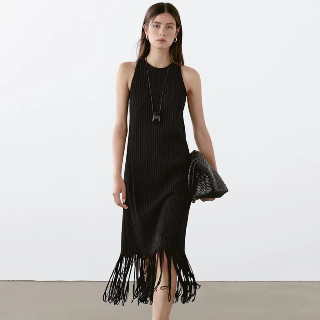 massimo dutti fringe black bag