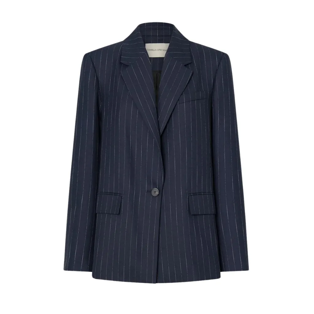 Camilla and Marc Clemence blazer navy pinstripe