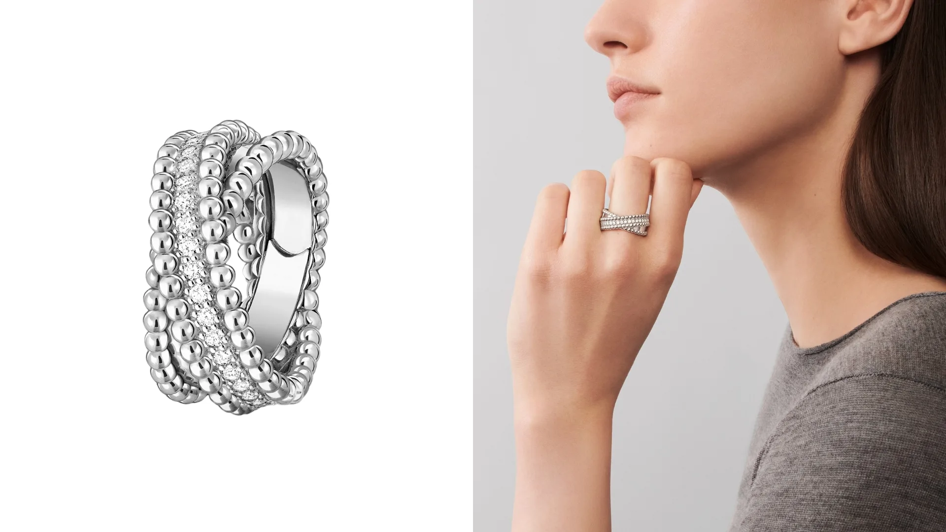 Van Cleef & Arpels Perlée diamonds duo ring