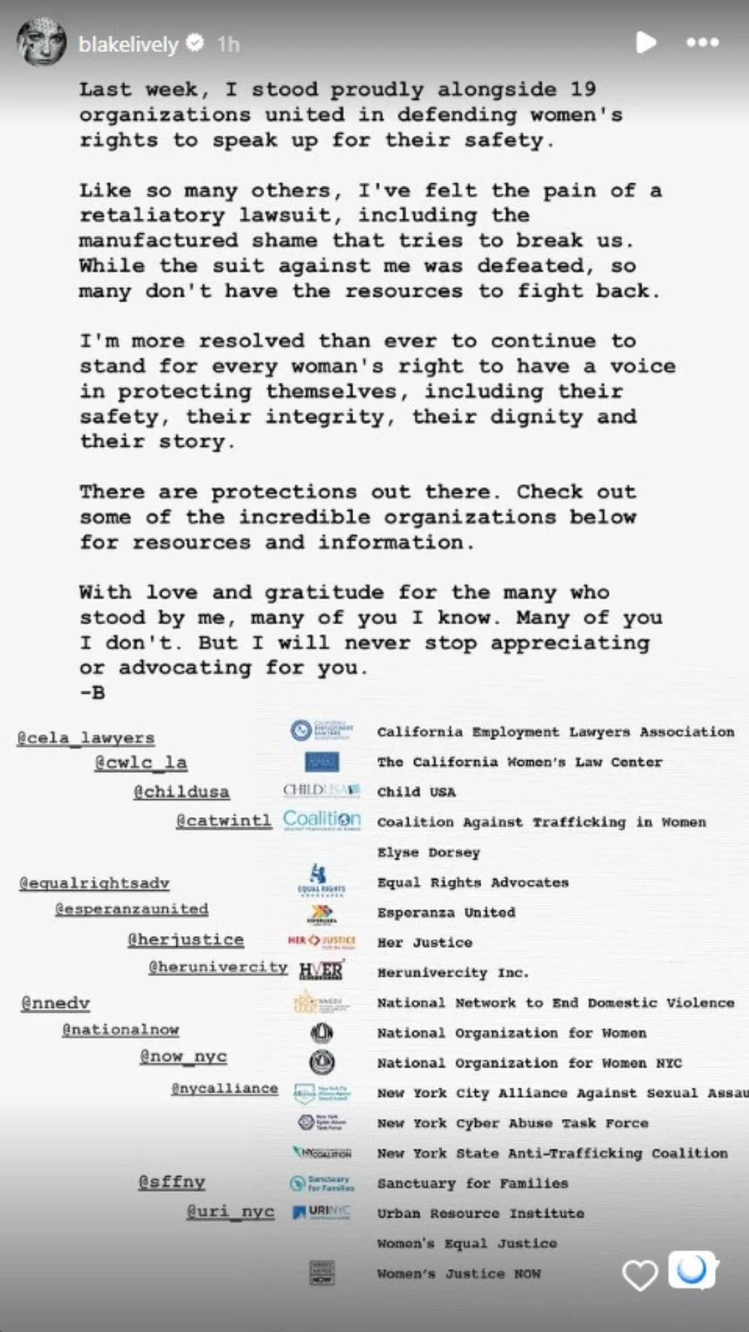 A screenshot of an Instagram Story from Blake Lively. 
