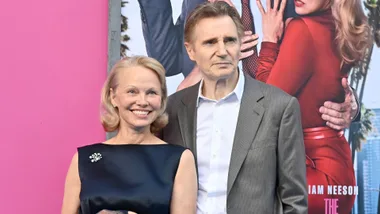 Pamela Anderson and Liam Neeson at the Naked Gun red carpet