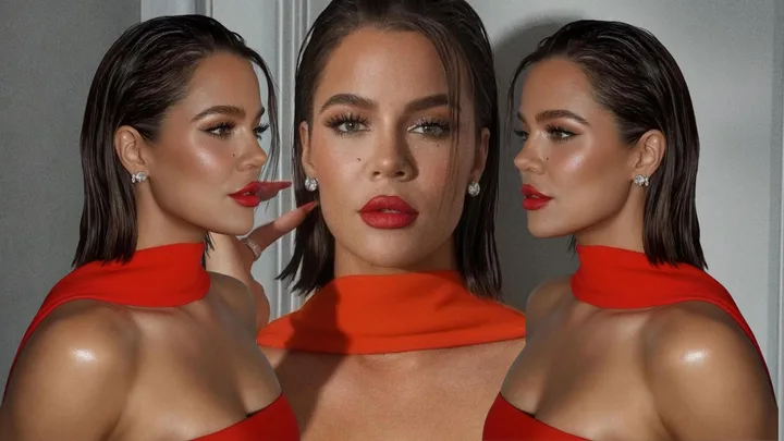 khloe kardashian in a red neck scarf