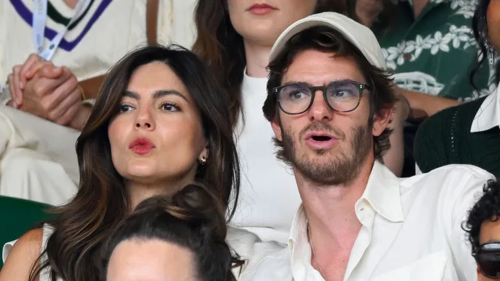 Monica Barbaro and Andrew Garfield at wimbldeon 2025