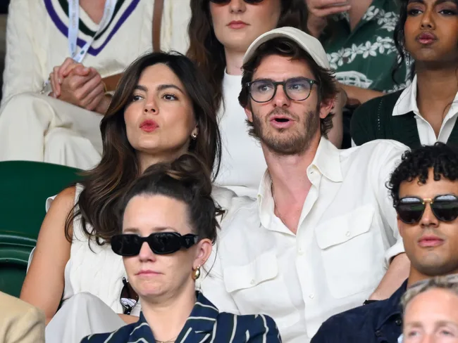 Monica Barbaro and Andrew Garfield at wimbldeon 2025