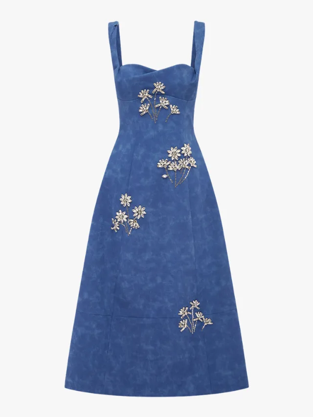 Blue cocktail wedding guest dress by Leo Lin