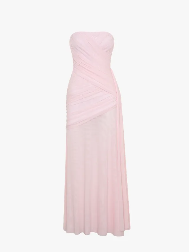 Meshki Monet pink wedding guest dress