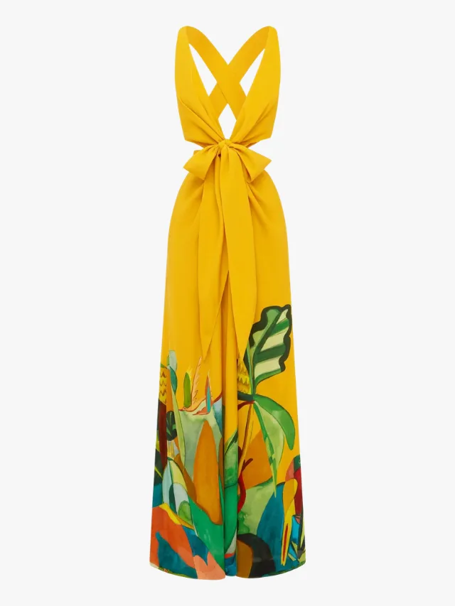 Yellow Mokshini silk cut out Midi dress by Alemais