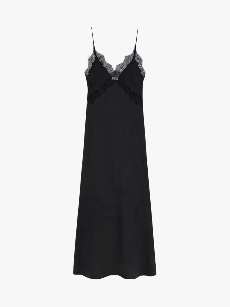 Anine Bing Magnolia lace-trimmed black maxi dress