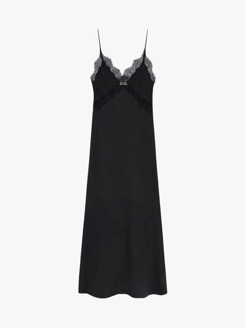 Anine Bing Magnolia lace-trimmed black maxi dress