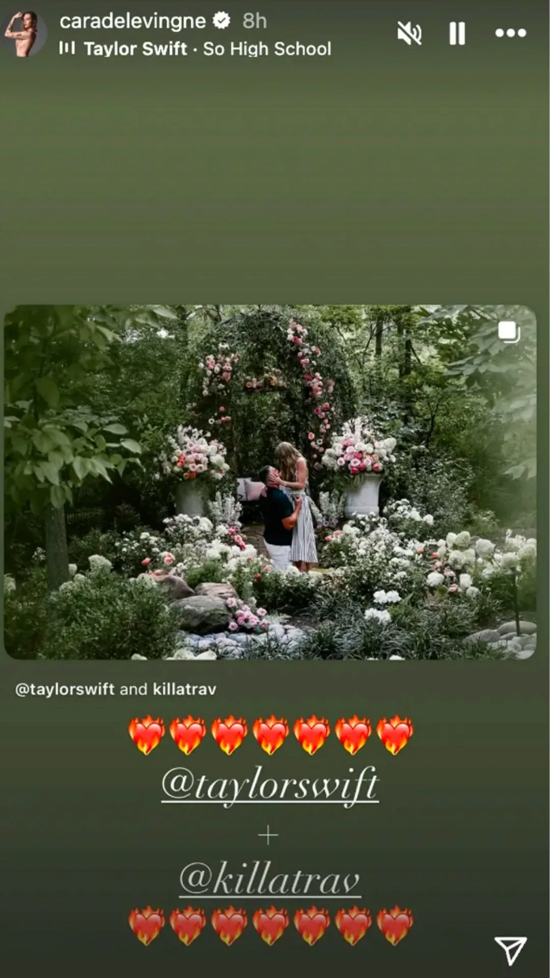 cara delevingne congratulates taylor swift and travis kelce on engagement via instagram story