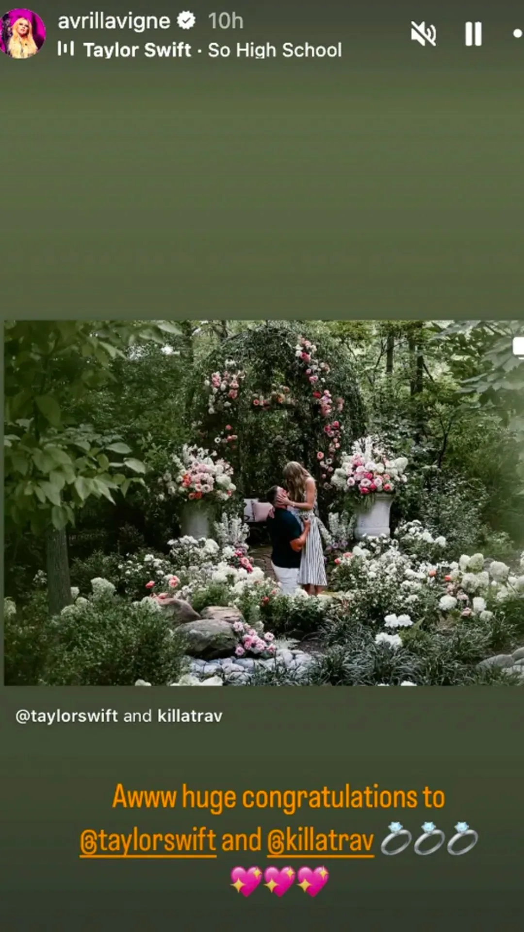avril lavigne congratulates taylor swift and travis kelce on engagement via instagram story