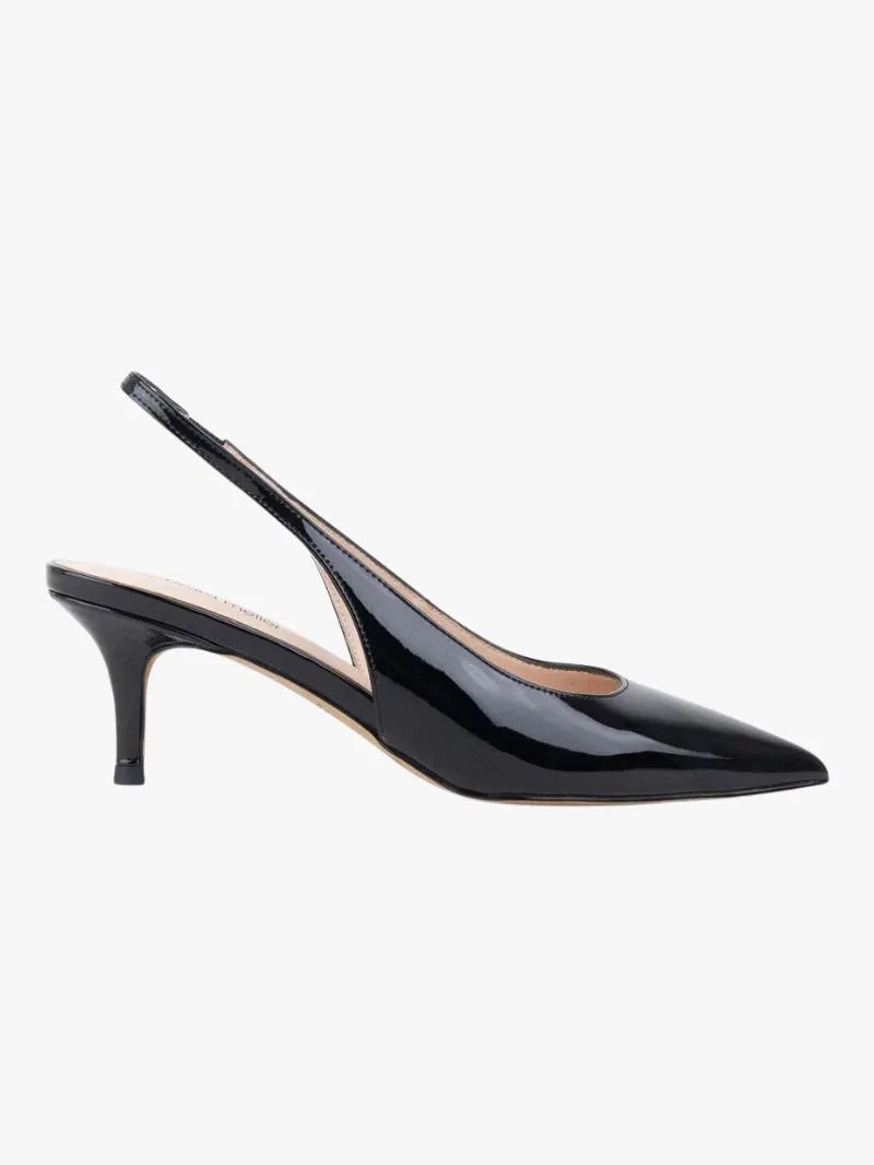 Black slingback patent leather pump heel by Edward meller