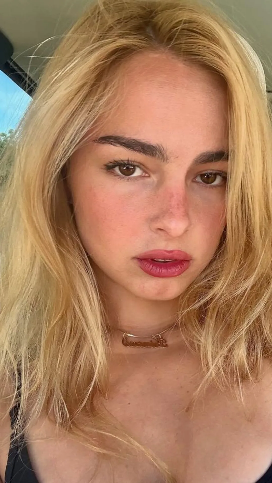 Addison Rae in a car selfie as seen on her Instagram. 