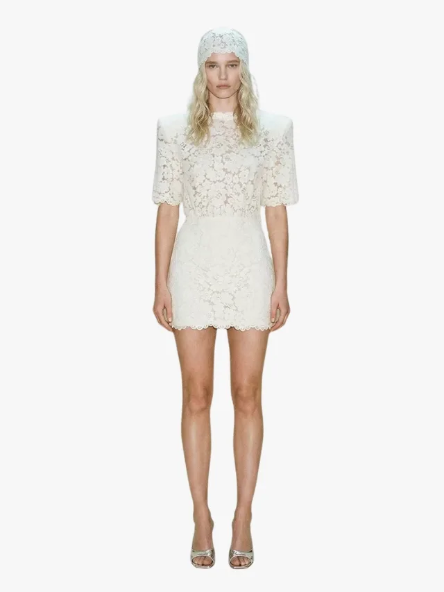 Lace mini dress with half sleeves for wedding