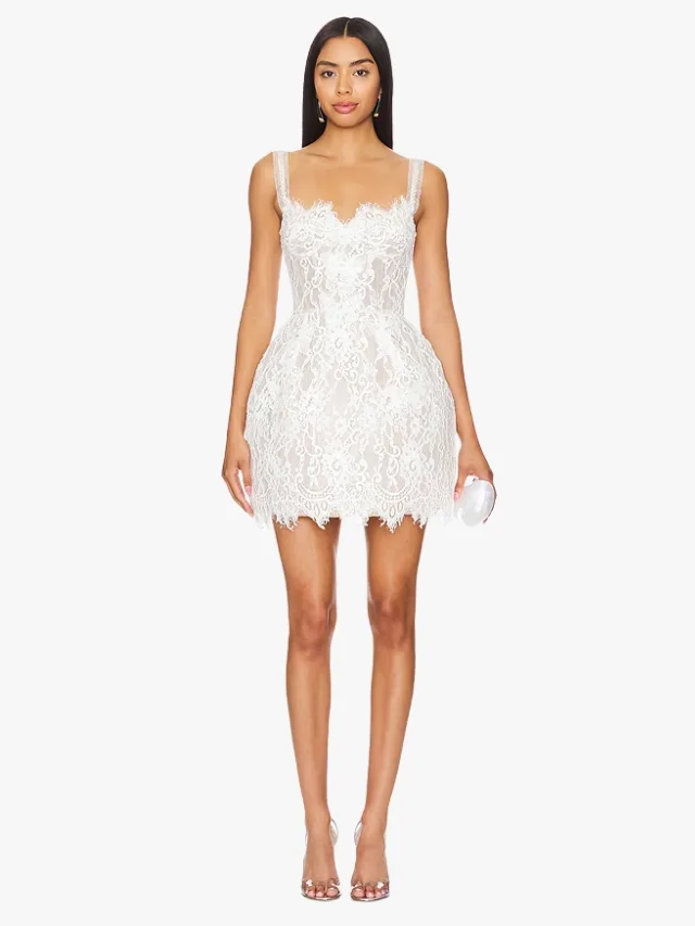 Bronx and Banco lace mini wedding dress