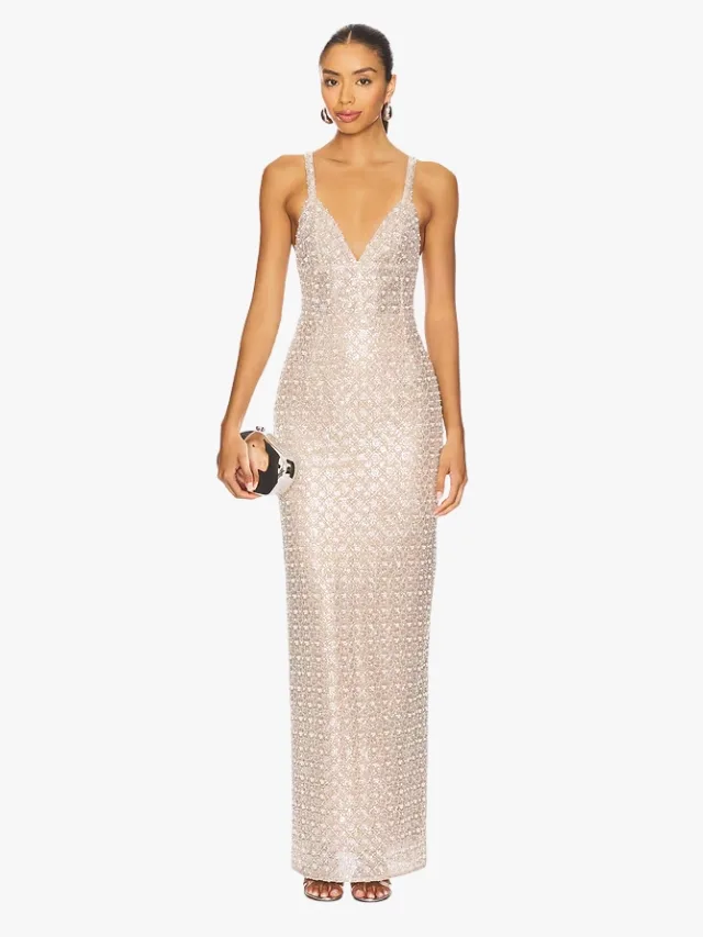 Bronx and Banco metallic long wedding dress