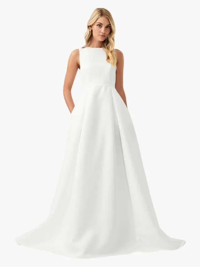 Boat neck affordable wedding gown