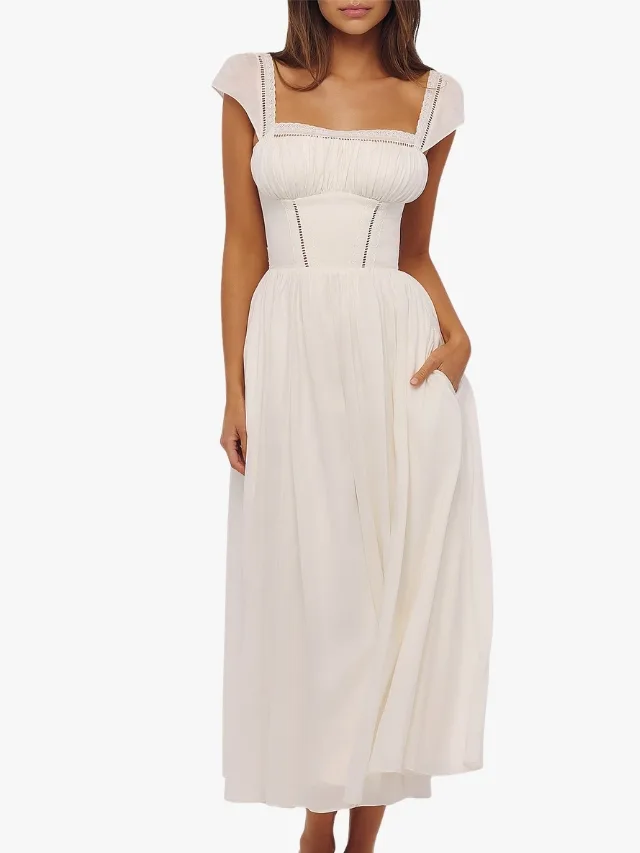 simple white picnic dress with corseted bodice 