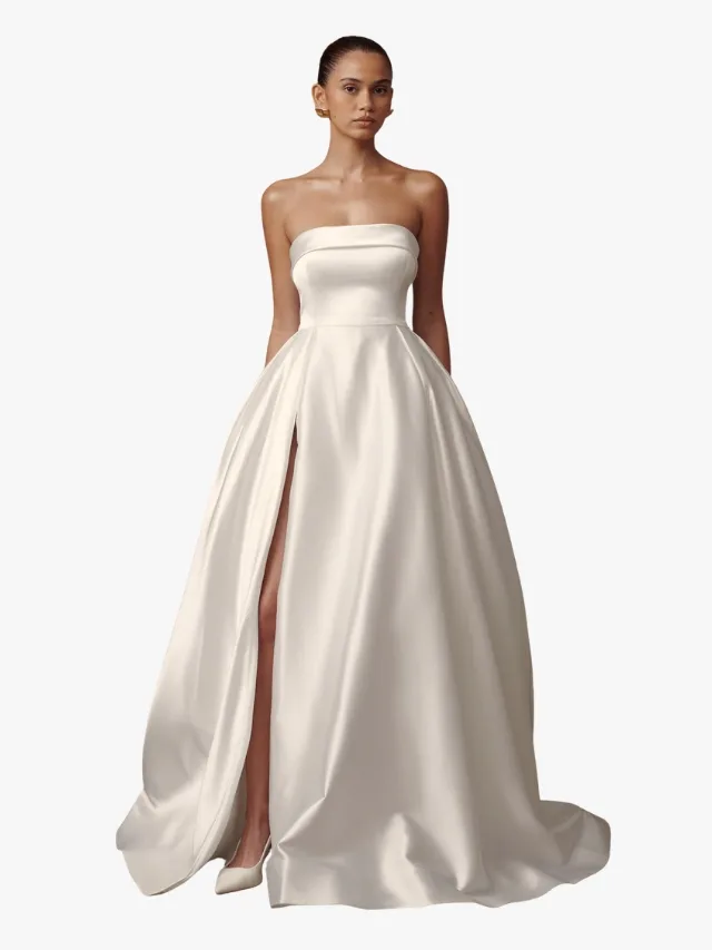 White Cinderella-style affordable wedding gown by Meshki