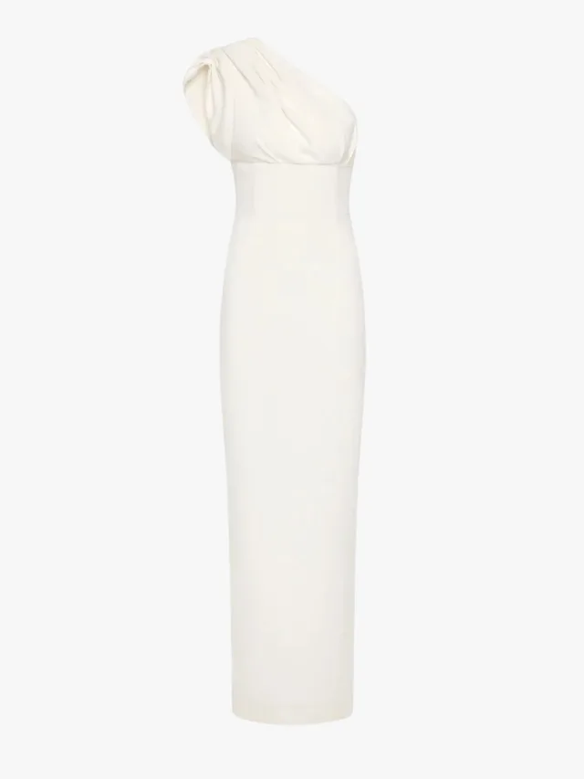 White one-sleeve column wedding dress