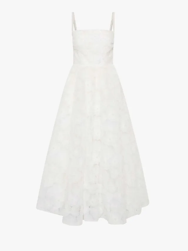 A-line cocktail wedding dress by Rebecca Vallance with floral embellishments