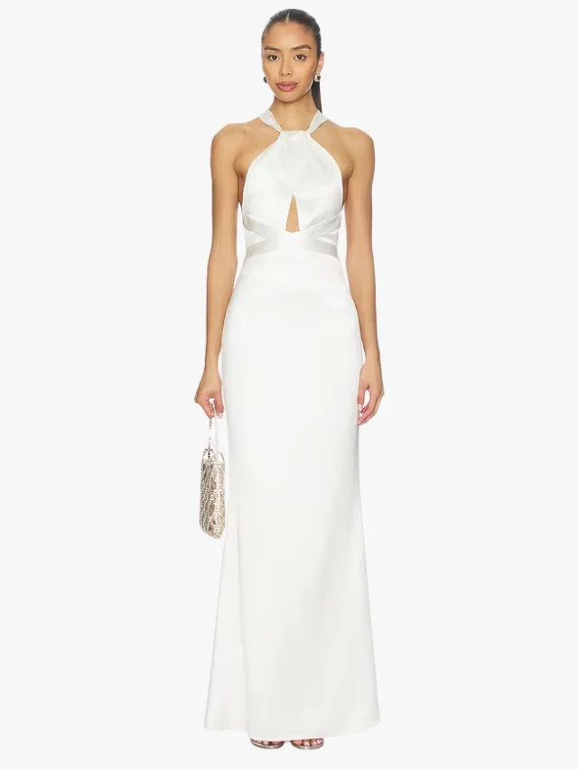 retrofete high neck halter satin wedding gown