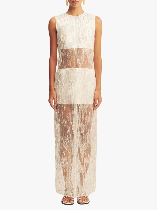 Sheer silver dress over white separates mini and crop top for affordable bridal collection by shona joy